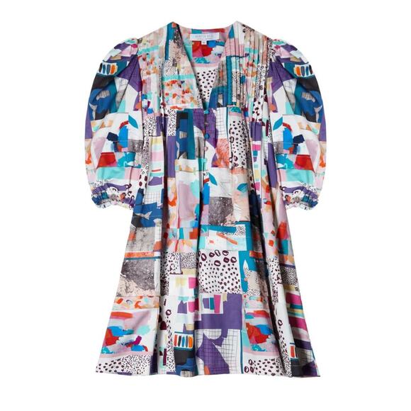 Hunter Bell Jenkins Mini Dress Patchwork Print Cotton Puff Sleeve Tuckernuck - Picture 5 of 12